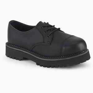 🖤 NIB Demonia Black Vegan Leather Unisex Steel Toe Gibson Shoe Riot-03 US 9 🖤